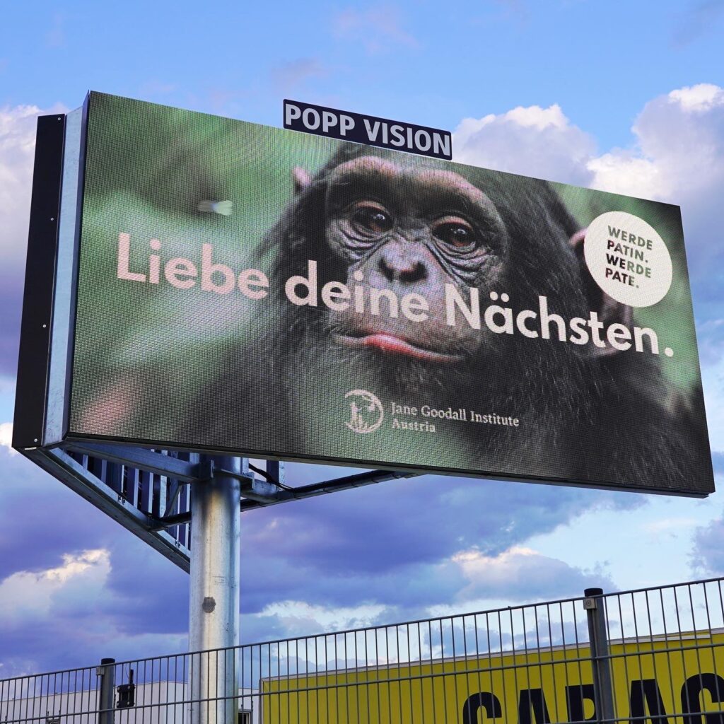 Jane Goodall Institute Austria Kampagne auf Popp Vision LED-Wall DOOH Gerasdorf bei Wien