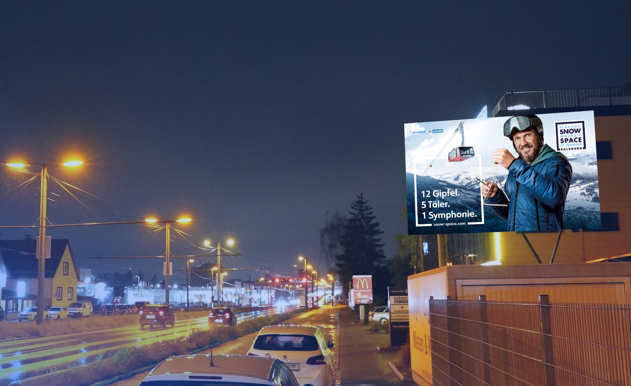 Snow Space Kampagne auf LED-Wall (DOOH) von Popp Vision in Linz
