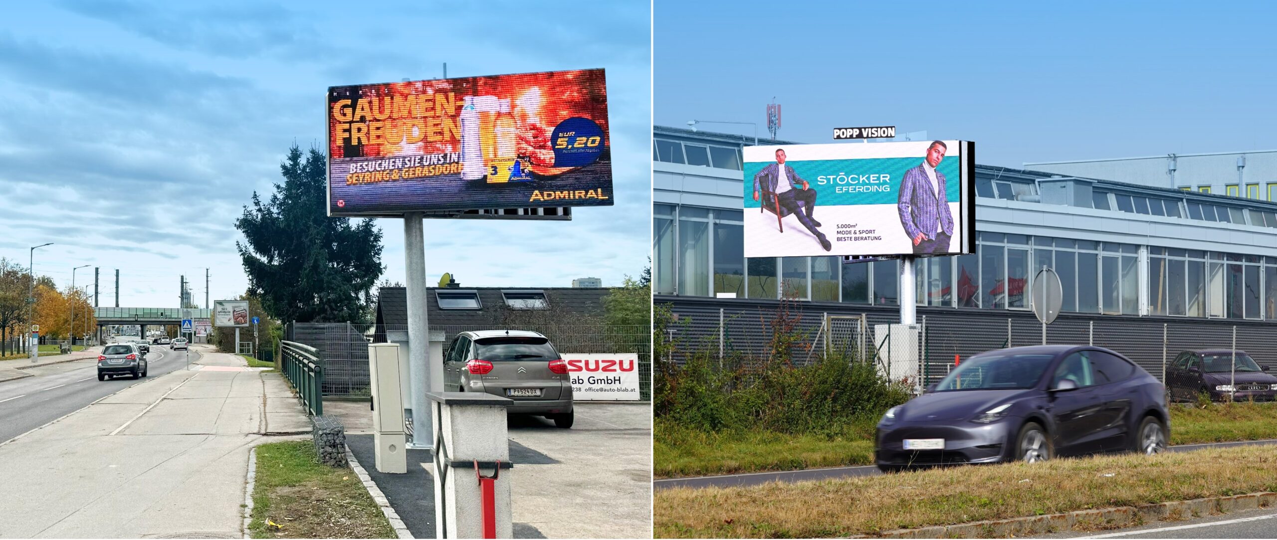 Popp Vision roadside LED-Walls (DOOH-Screens) in Wels und St. Pölten