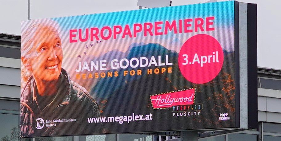 DOOH-Kampagne für Reasons for Hope vom Jane Goodall Institut Austria durch Popp Vision