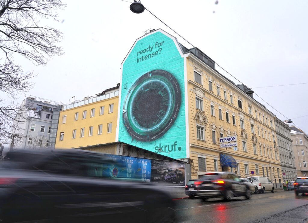 skruf Kampagne auf Street Art Mural von Popp Vision in Wien