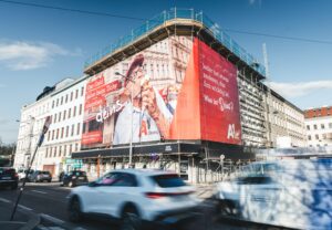A1 Kampagne auf Gerüstwerbefläche von Popp Vision in Wien